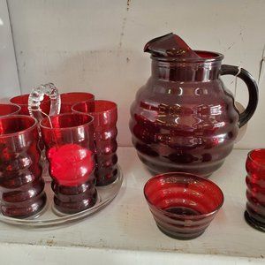 Anchor Hocking Royal Ruby Whirly Twirly Beverage Set - plus